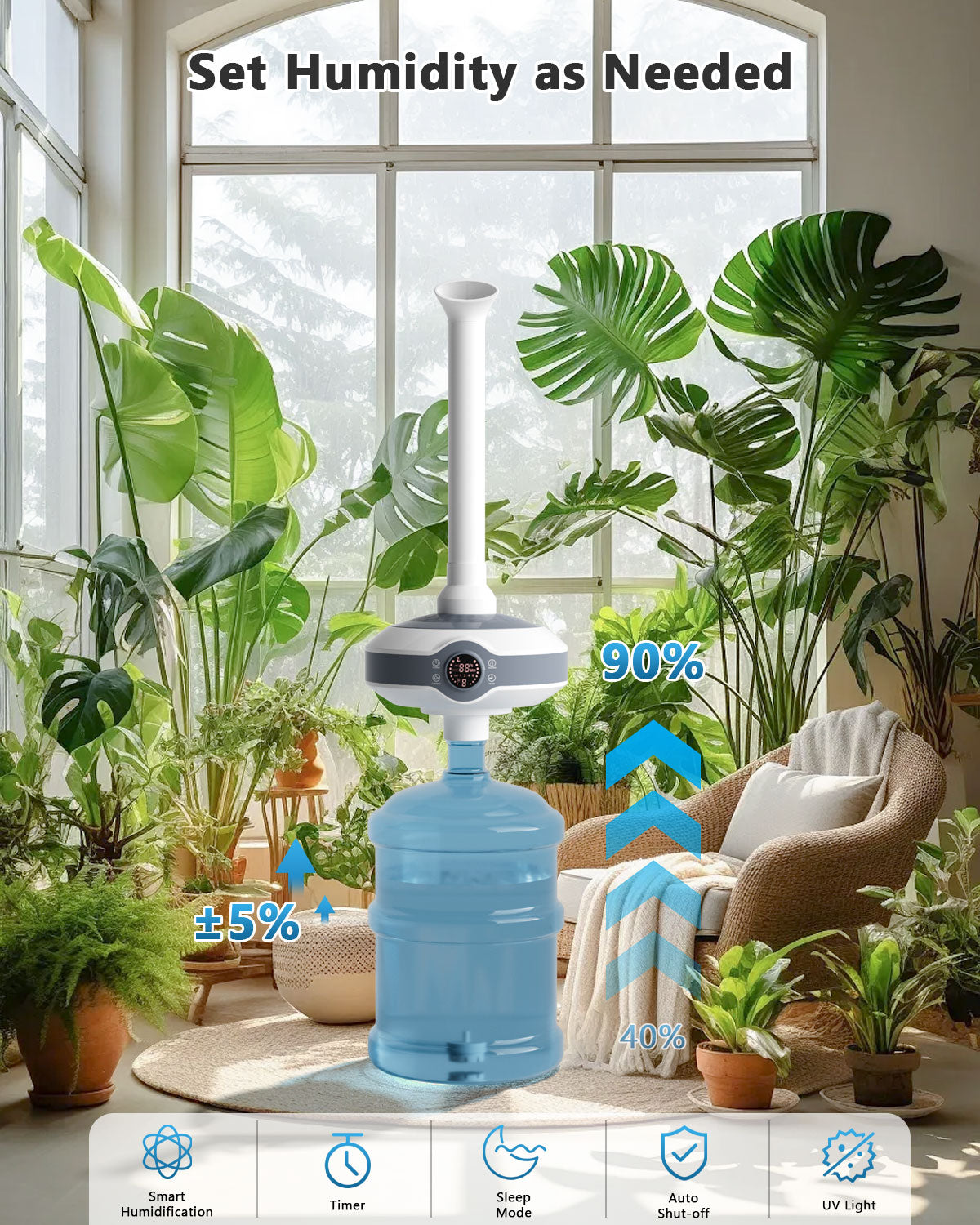Humidifier Large Room 1000 sq.ft. AILINKE Whole house & Commercial Humidifier 800ml/h Mist Output, Tankless Ultrasonic Cool Mist Industrial Humidifiers for Home, Office, Plants, Greenhouse, Warehouse