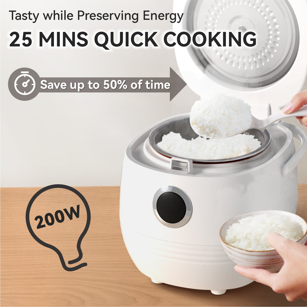 FEEKAA Rice Cooker Small 4-Cup (cooked), Mini Travel Rice Maker, 6-in-1 Portable Rice Cooker' 2 Cup (uncooked), Slow Cooker, Soup Maker, Stew Pot, White