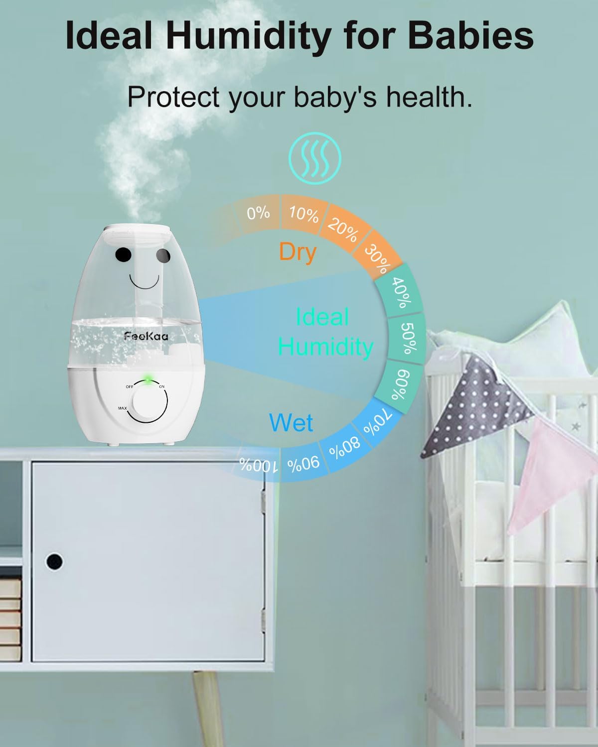 Baby Humidifiers for Bedroom Nursery, Cool Mist Air Humidifier with Diffuser, Small Humidifier for Baby Nursery Plants & Home, BPA Free, Quiet, 24H