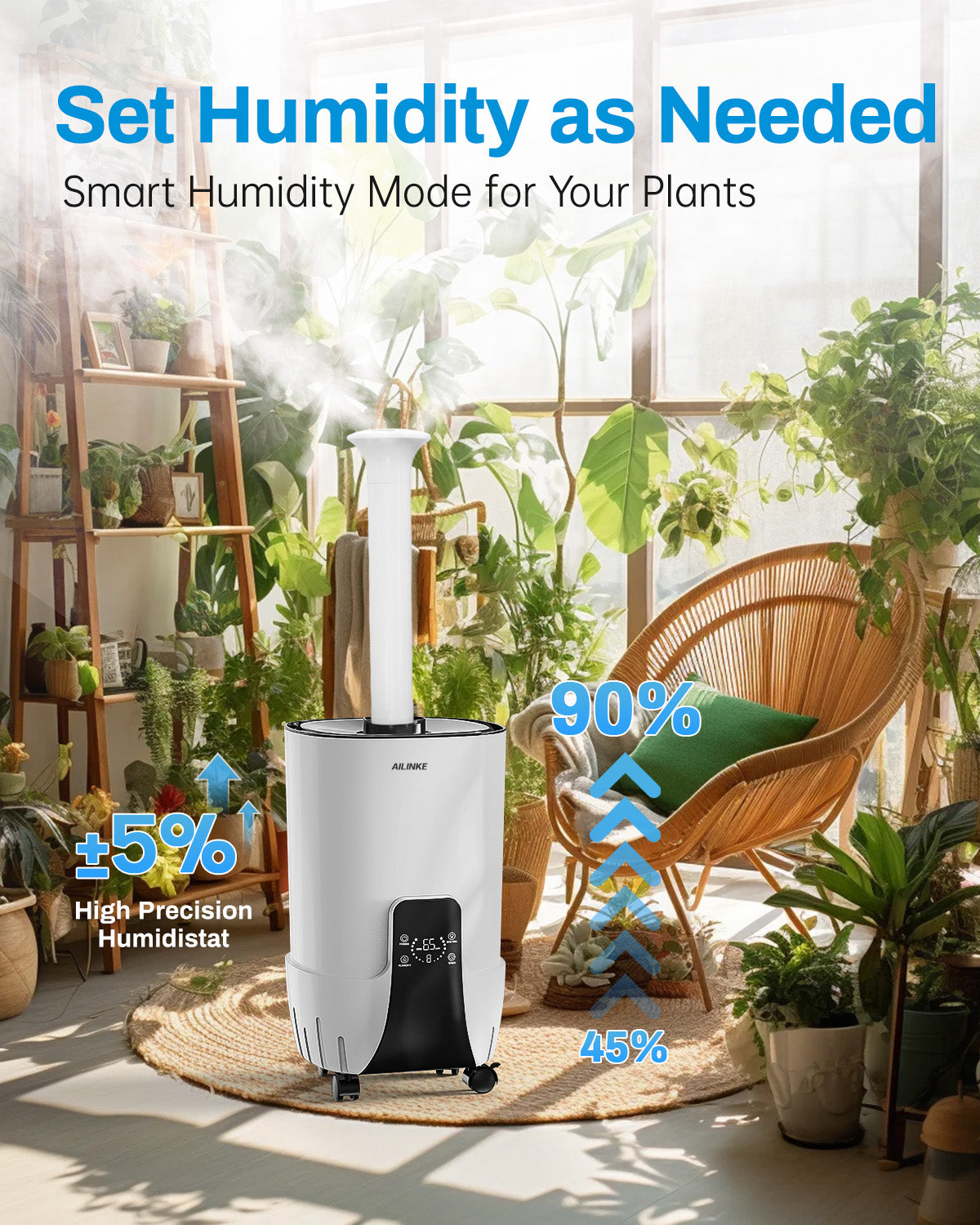 Humidifier Large Room, 4.2Gal/16L Cool Mist Humidifiers for Bedroom Home 2000 sq.ft,Top Fill, 3 Stainless Steel Atomizers,360°Nozzle Extension Tube, Commercial/Office/Plants/Whole House, White