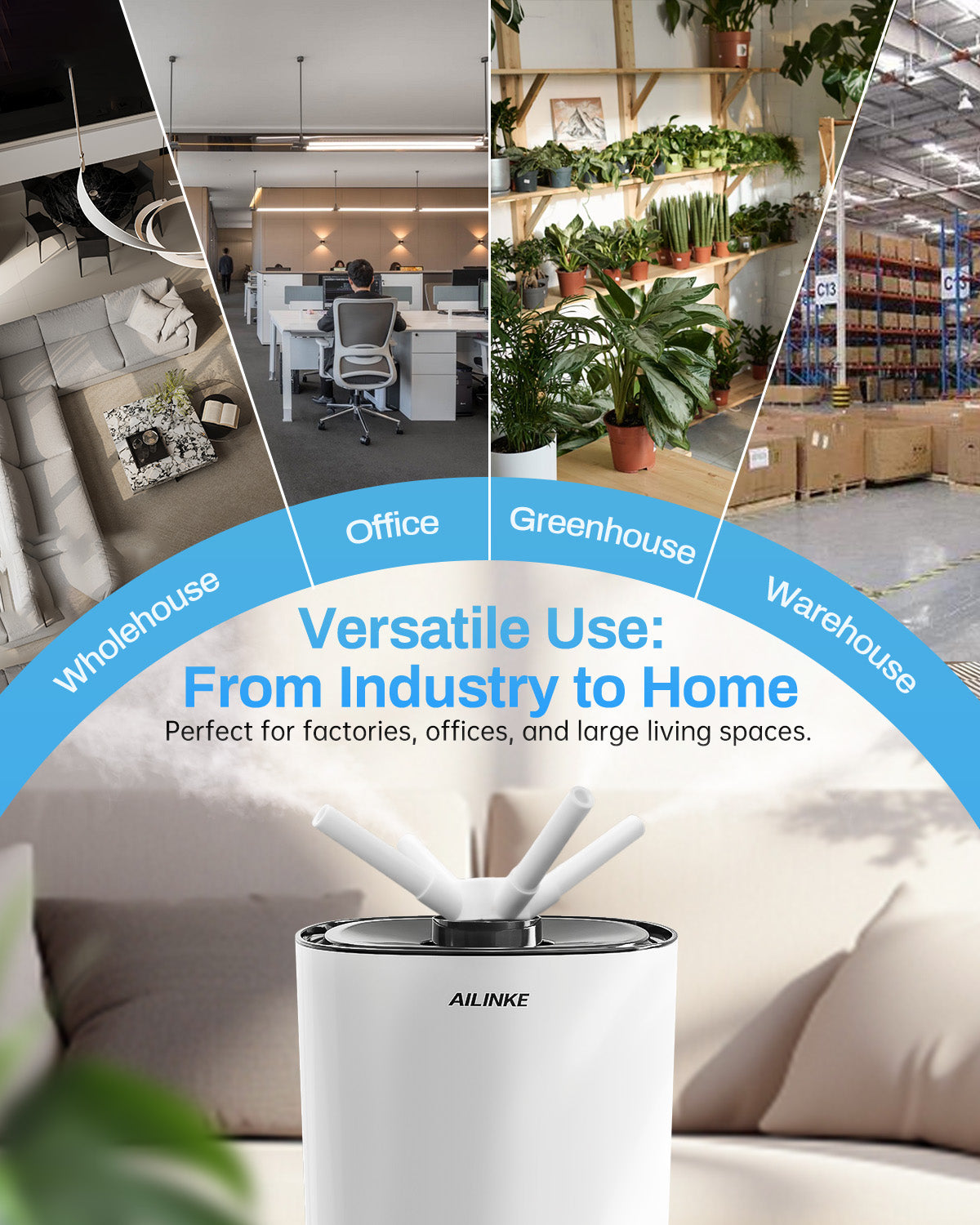 Humidifier Large Room, 4.2Gal/16L Cool Mist Humidifiers for Bedroom Home 2000 sq.ft,Top Fill, 3 Stainless Steel Atomizers,360°Nozzle Extension Tube, Commercial/Office/Plants/Whole House, White