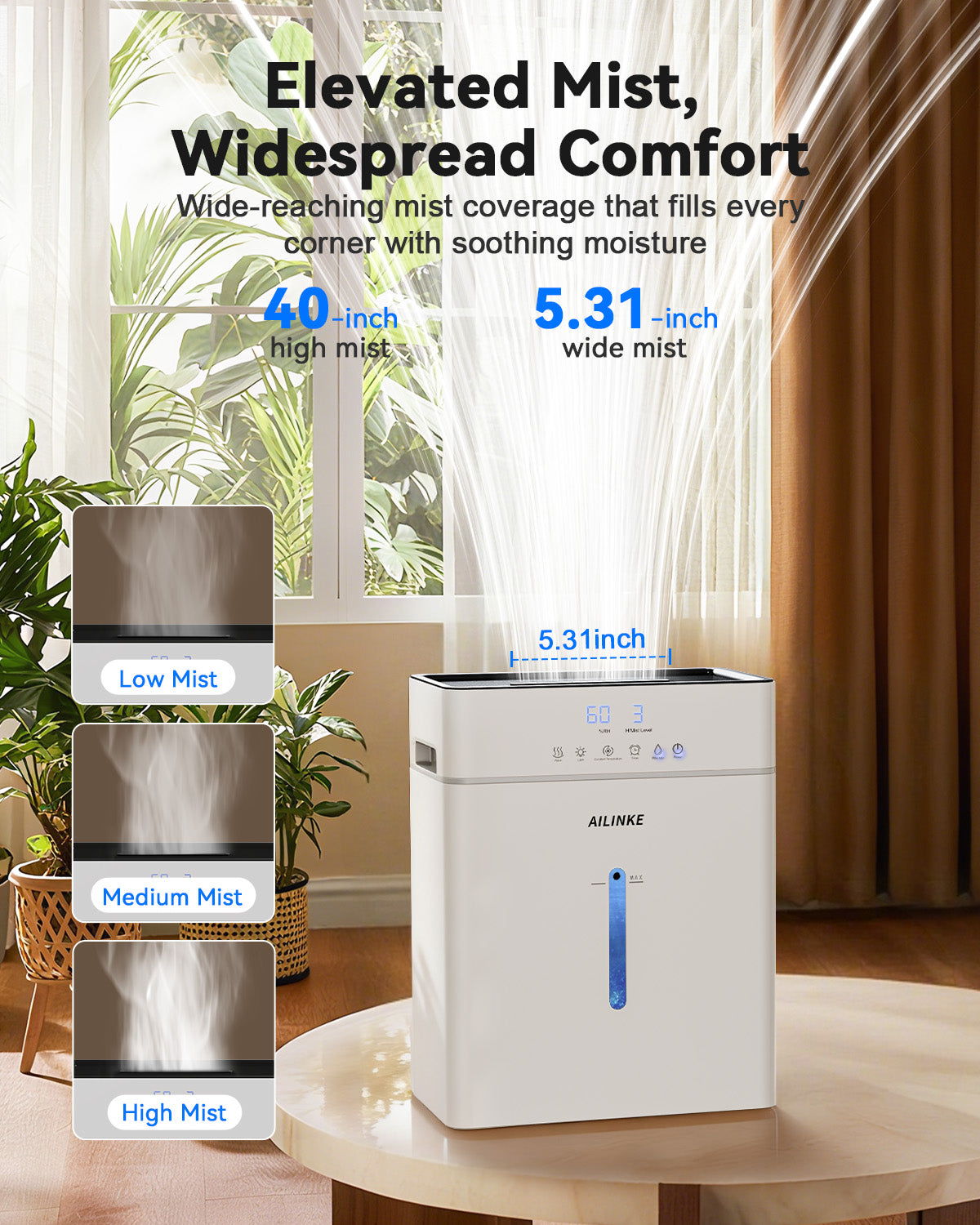 Humidifiers for Bedroom Large Room, Cool and Warm Mist Humidifier 10L/2.64Gal, 12H Timer, 3 Speed, Top Fill, Simulated Flame Light, 1000sq.ft Coverage for Home Whole House Plant Yoga