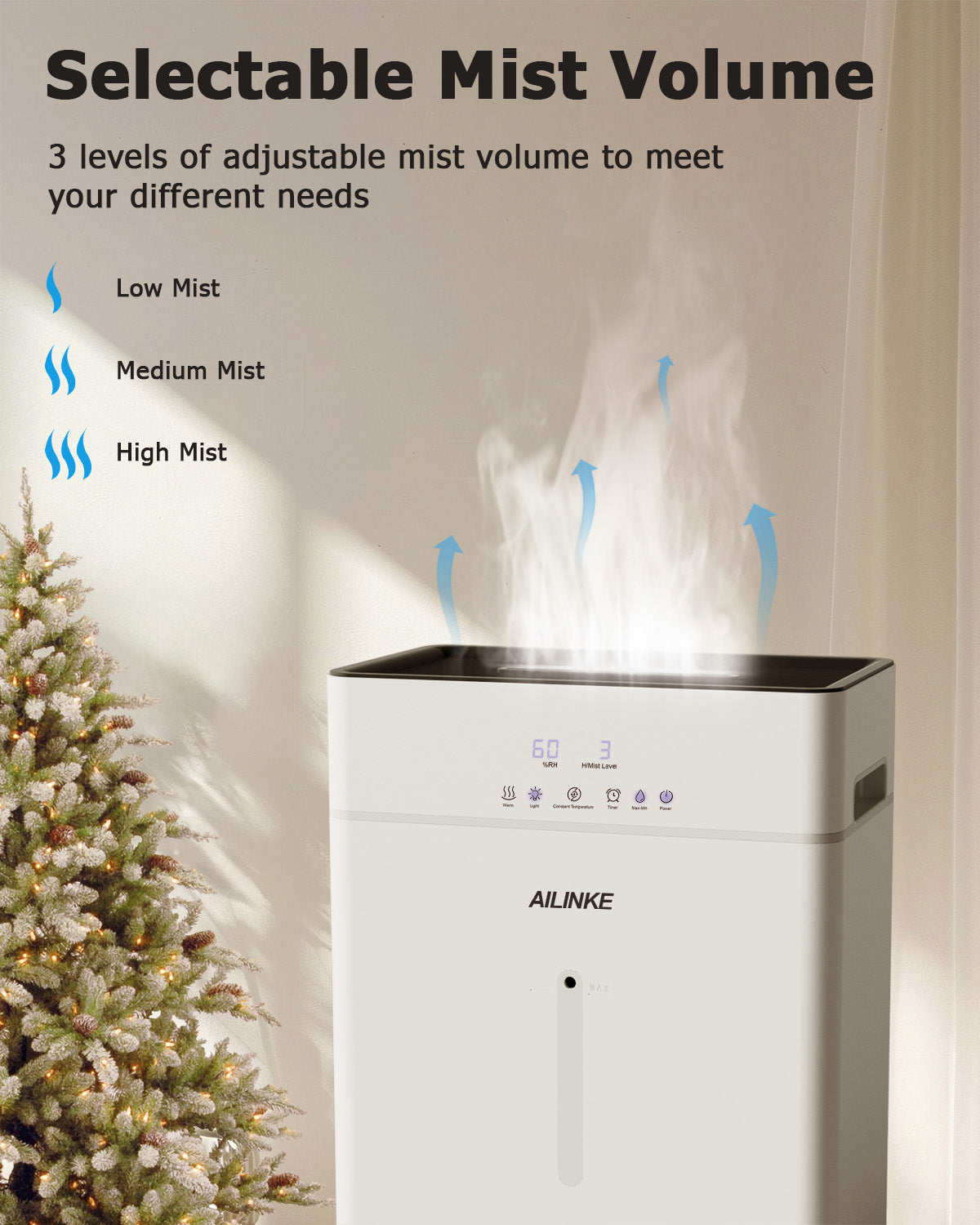 Humidifiers for Bedroom Large Room, Cool and Warm Mist Humidifier 10L/2.64Gal, 12H Timer, 3 Speed, Top Fill, Simulated Flame Light, 1000sq.ft Coverage for Home Whole House Plant Yoga