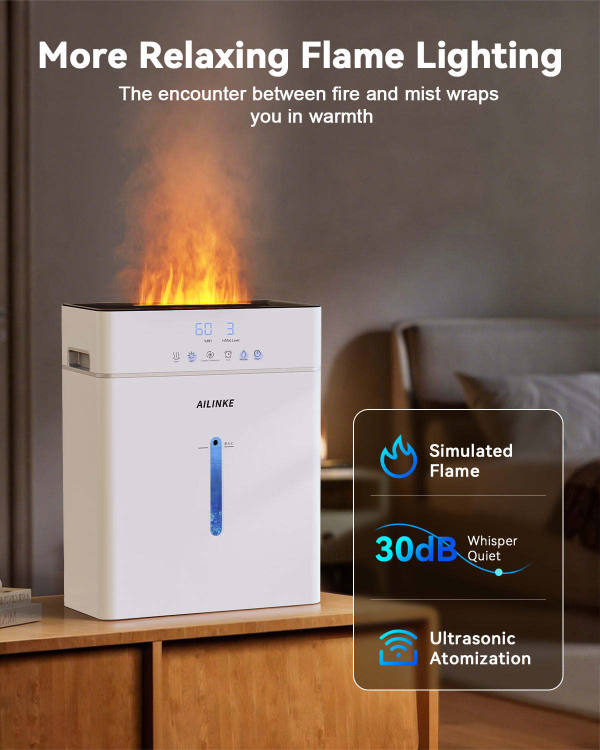Humidifiers for Bedroom Large Room, Cool and Warm Mist Humidifier 10L/2.64Gal, 12H Timer, 3 Speed, Top Fill, Simulated Flame Light, 1000sq.ft Coverage for Home Whole House Plant Yoga