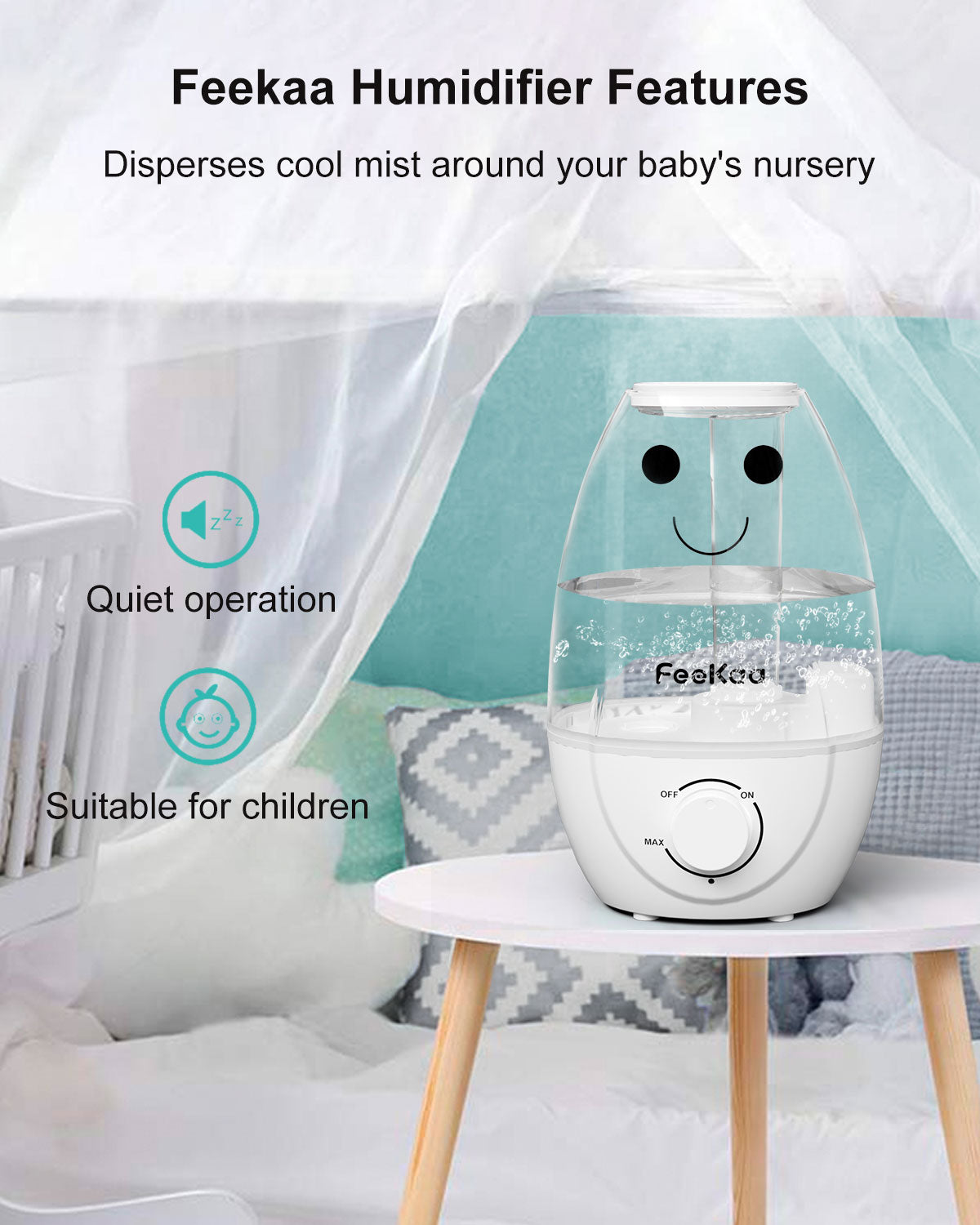 Baby Humidifiers for Bedroom Nursery, Cool Mist Air Humidifier with Diffuser, Small Humidifier for Baby Nursery Plants & Home, BPA Free, Quiet, 24H