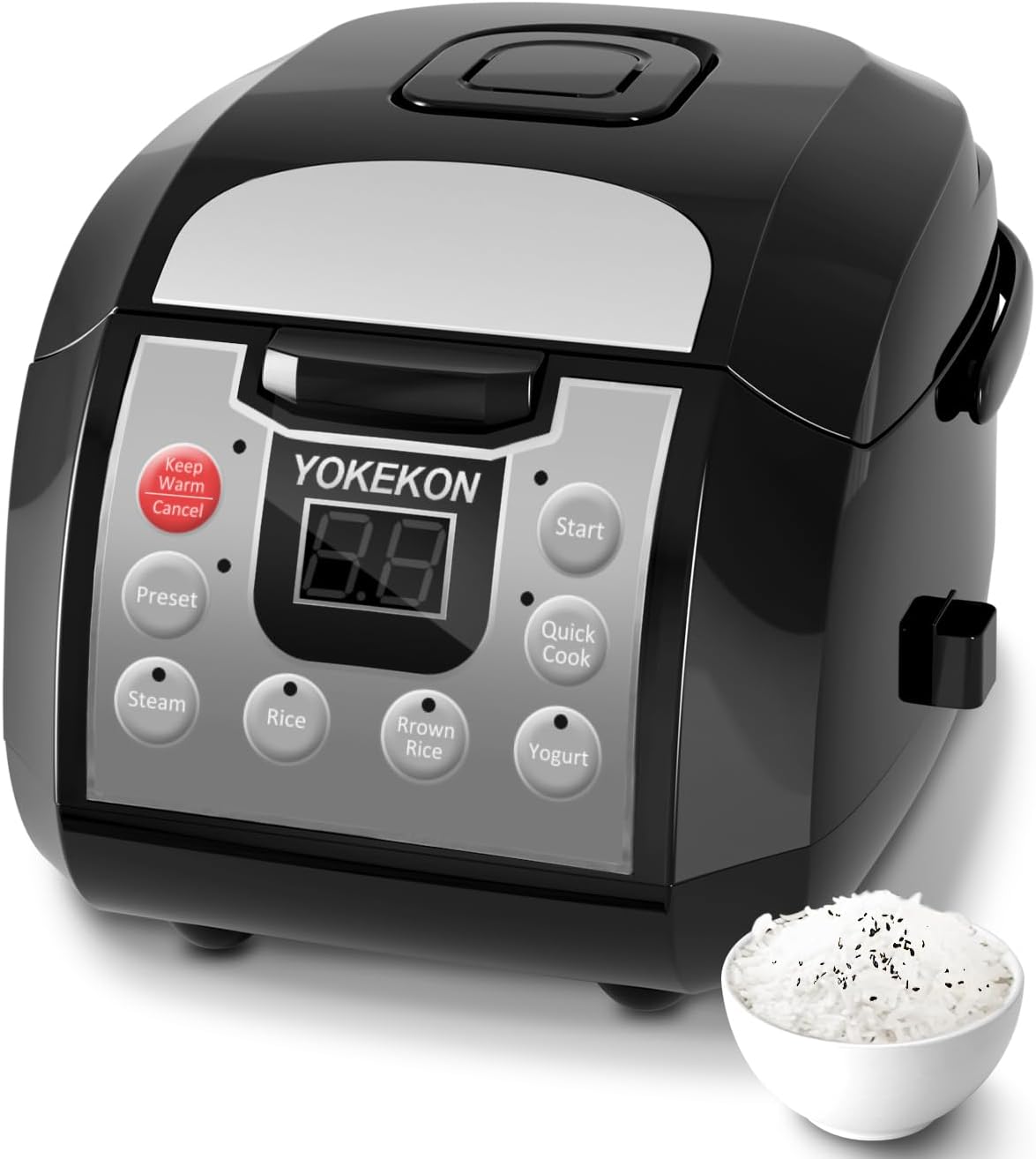 Rice Cooker 6 Cup, Stainless Steel Inner Pot, YOKEKON Professional 6 Cup Uncooked Rice Maker with Steamer Basket Steamer, 24H Delay Timer and Auto Keep Warm, Rice/Quick Cook/Brown Rice/Steam/Yogurt, Black