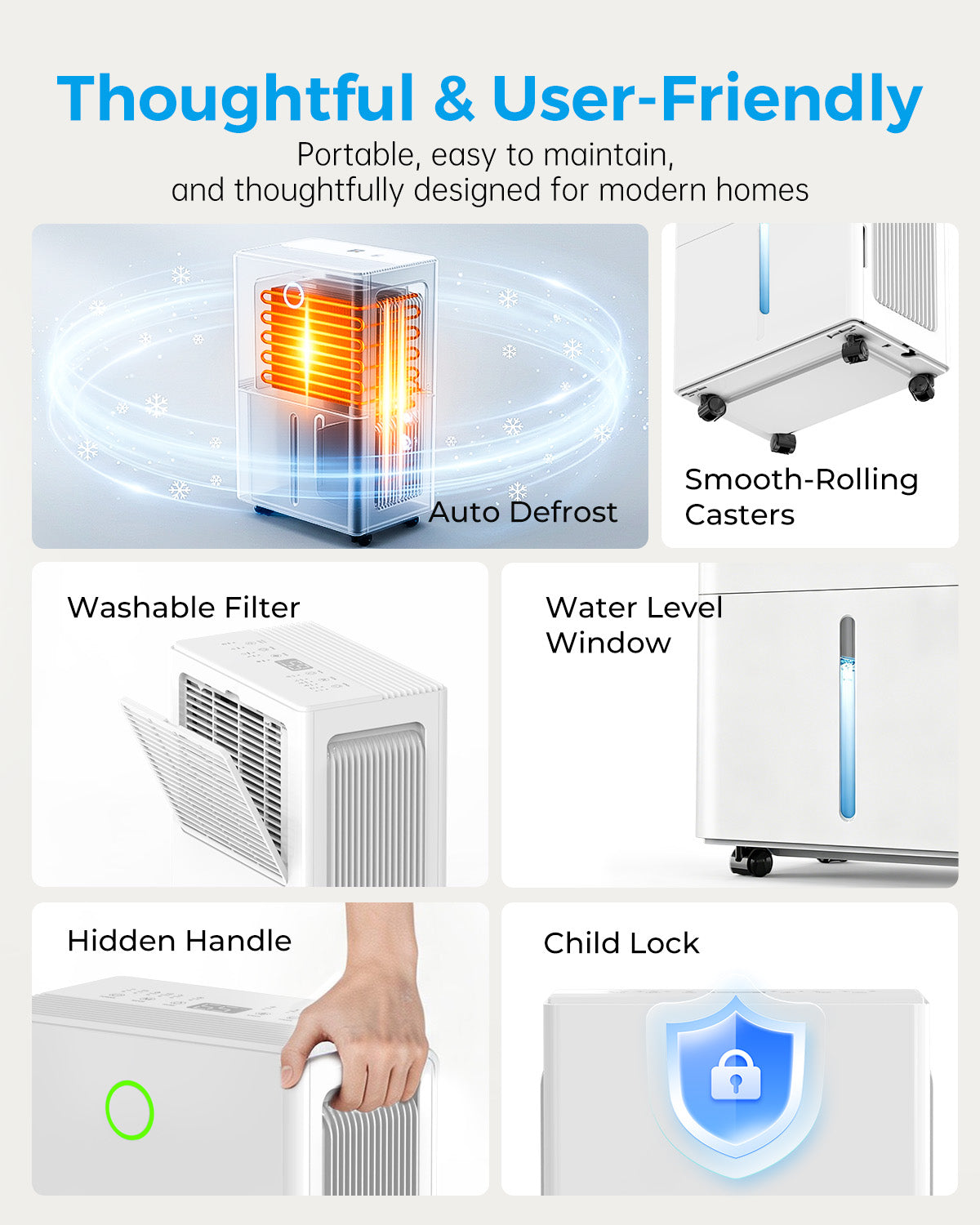Dehumidifier for Basement with Drain Hose, 30 Pint Dehumidifiers for Home up to 2000 sq ft, Dehumidifier for Bathroom with Auto Humidity Control, Dehumidifiers for Bedroom, 24H Timer, White