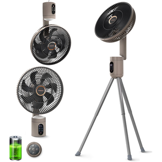 YOKEKON Standing Outdoor Fan for Patio, 12" Rechargeable Camping Fan with Remote Light, 12000mAh Battery Operated Oscillating Fan, Quiet, 8 Speeds, Timer, Beach/Bedroom/room/office