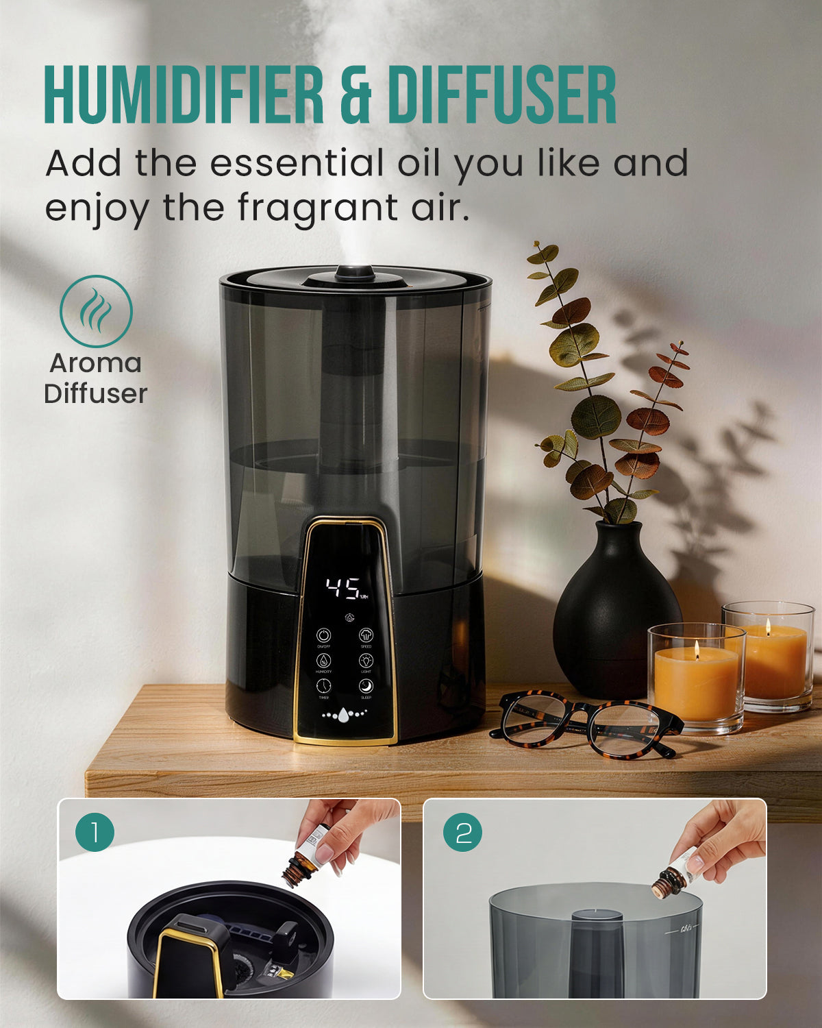 Humidifiers for Bedroom, 4L Remote Control for Large Room | 22301