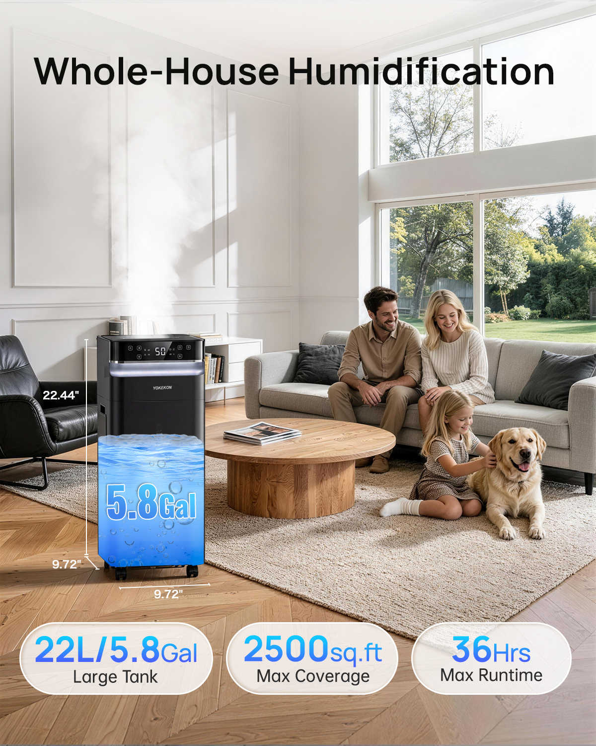 Humidifier Large Room 5.8Gal/22L, Cool Mist Humidifiers for Home | K63