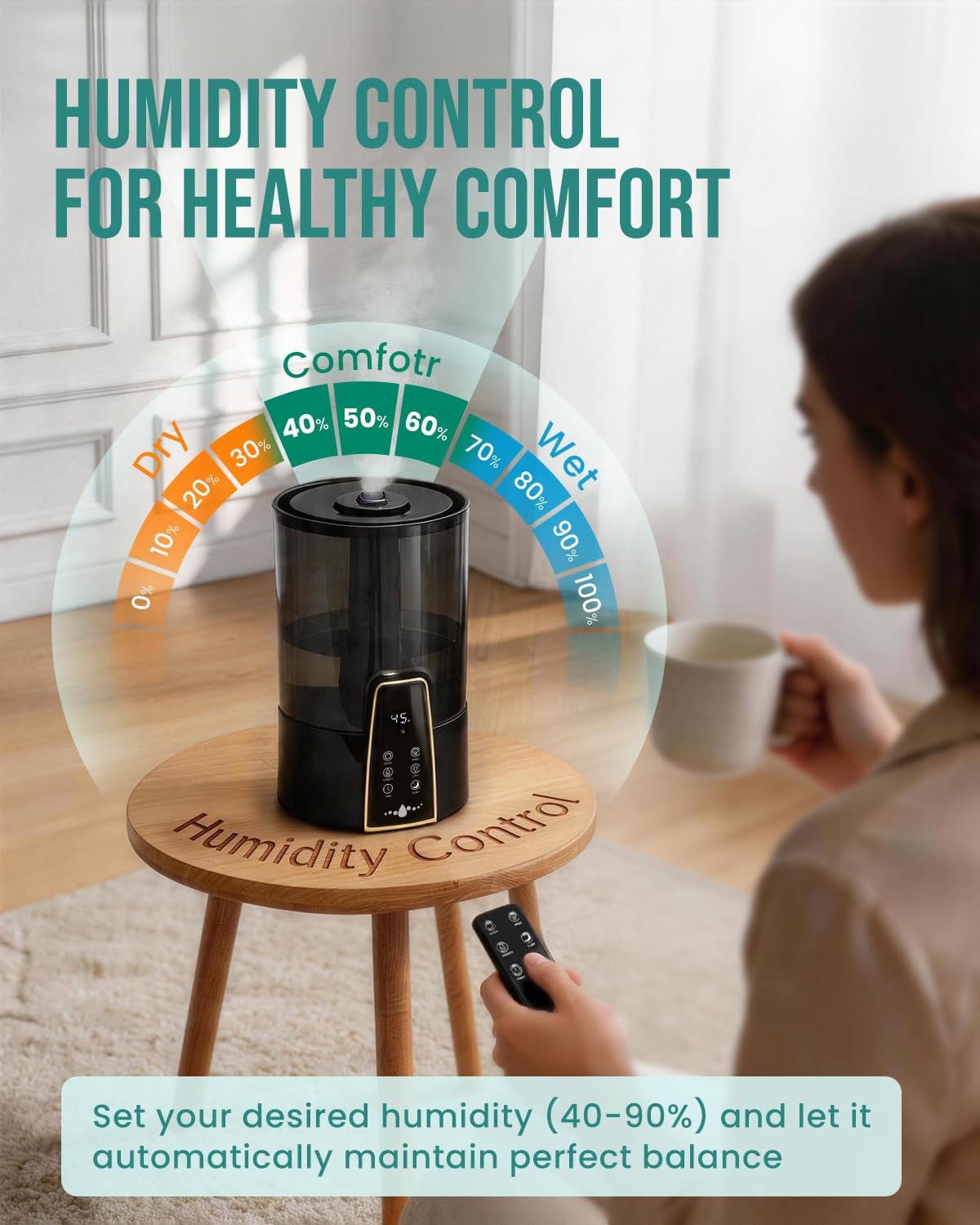 Humidifiers for Bedroom, 4L Remote Control for Large Room | 22301