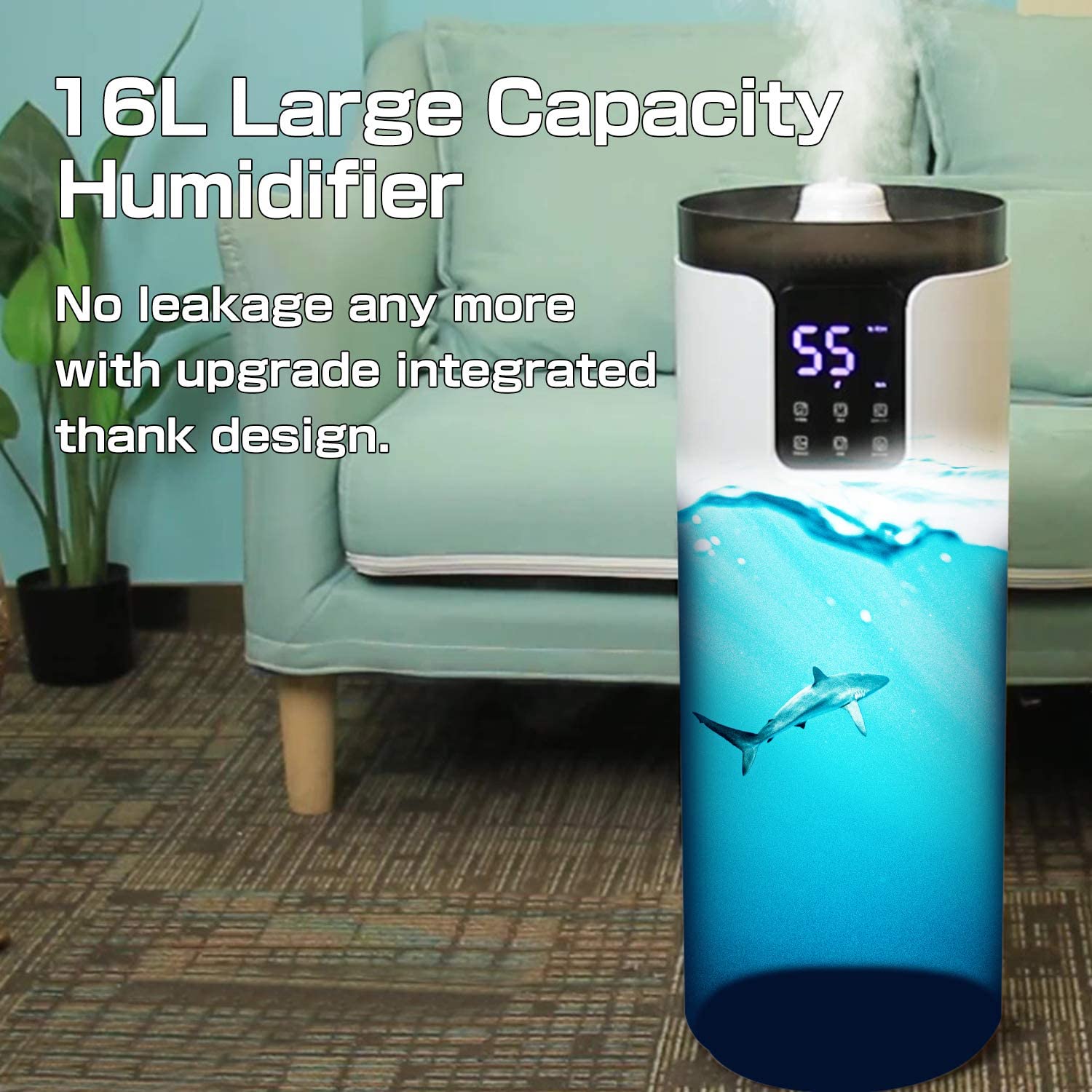4.2 Gal Tower Humidifiers for Large Room 1000 sq. ft, 16L Top Fill Cool Mist Ultrasonic Humidifier Quiet 1500mL/h Output with 360° Mist Tube
