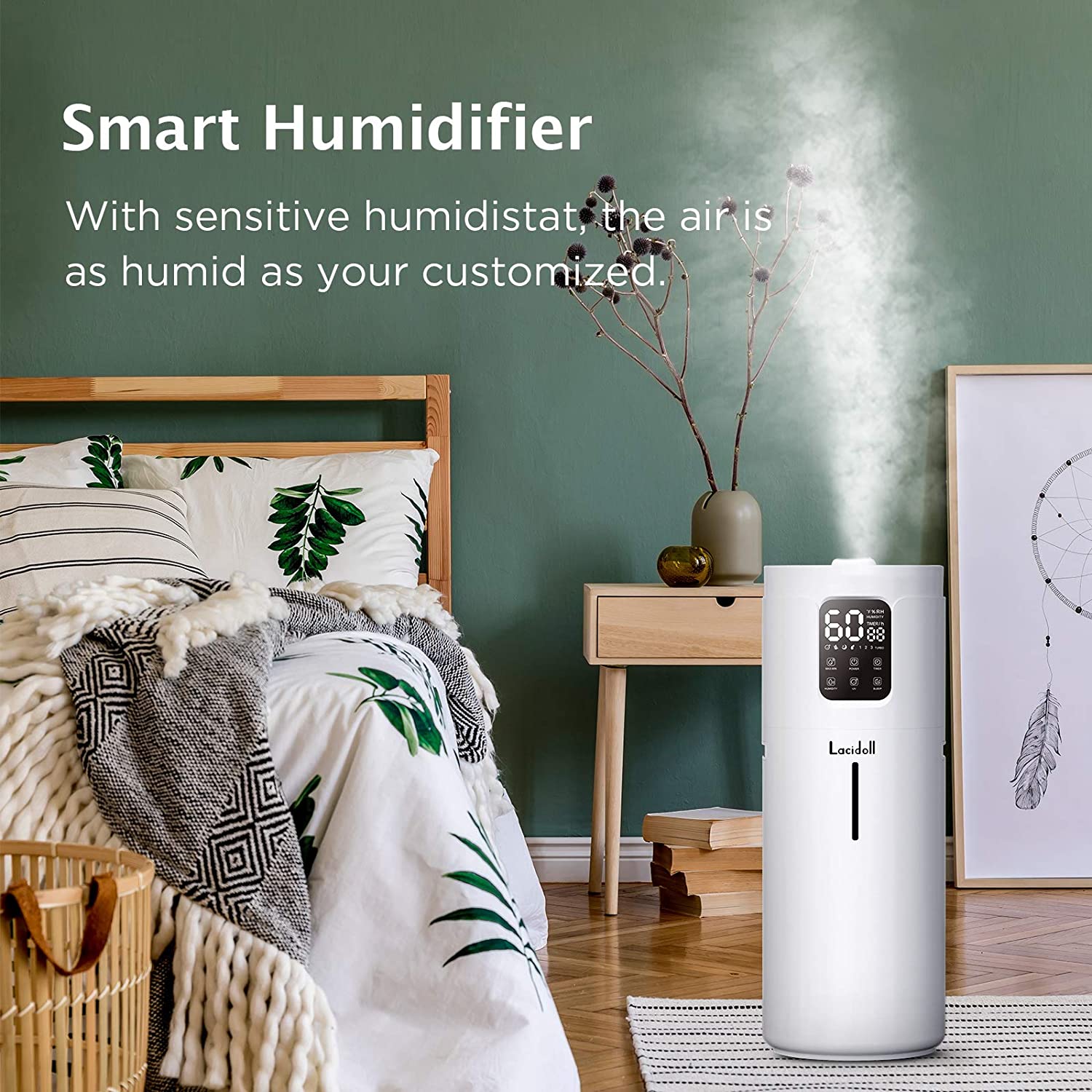 4.2 Gal Tower Humidifiers for Large Room 1000 sq. ft, 16L Top Fill Cool Mist Ultrasonic Humidifier Quiet 1500mL/h Output with 360° Mist Tube