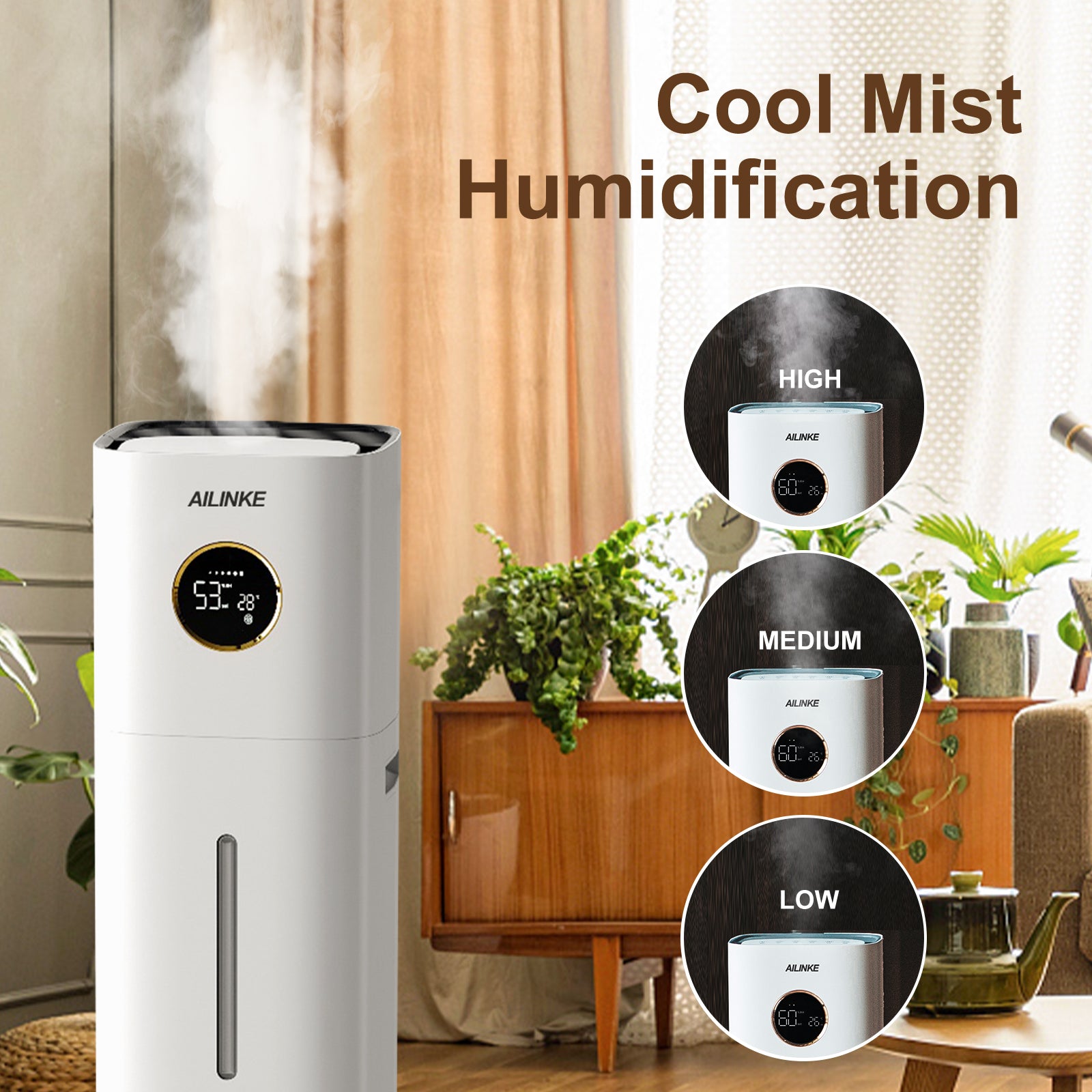 [MH-J36]AILINKE Humidifiers for Bedroom Large Room, 3.4Gal/13L Large Room Humidifiers for Home, Top Fill, Humidistat, Quiet, Aroma Box, Easy to Clean, White