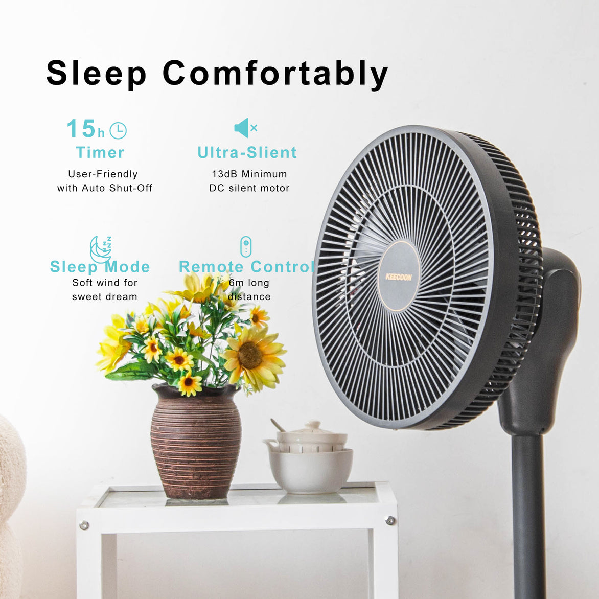 Standing Fan for Patios Home, 360 Degree Oscillating Rechargeable Pedestal Fan with Remote, 37-Inch Tall Cordless Whole House Style Portable Fan, Quiet,15000mAh Battery, 15 Speed Levels&Timer, Gray