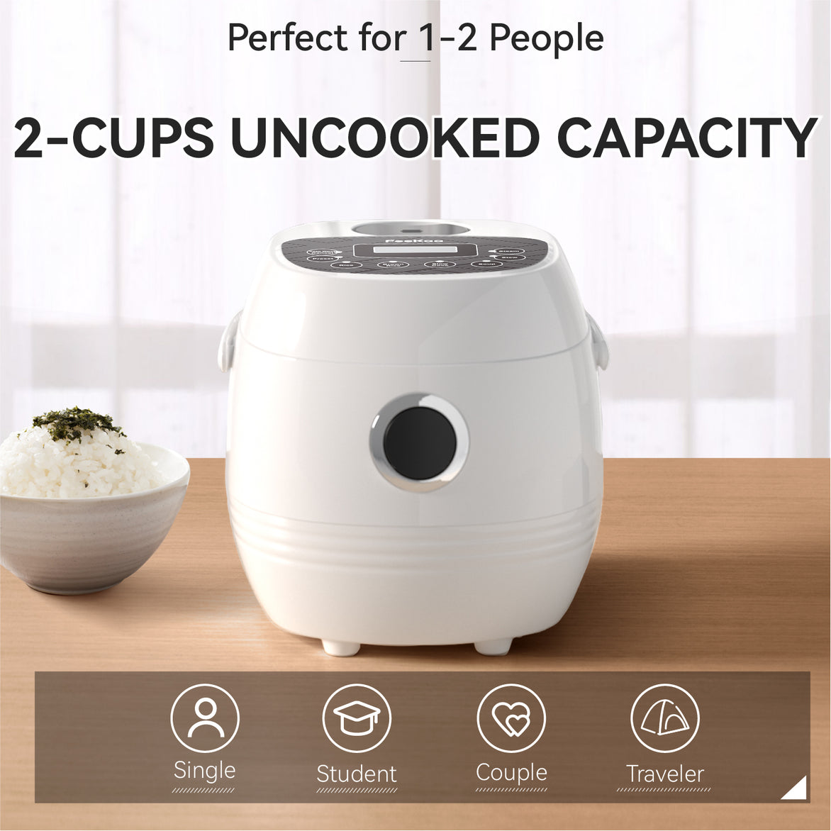 FEEKAA Rice Cooker Small 4-Cup (cooked), Mini Travel Rice Maker, 6-in- –  KEECOON